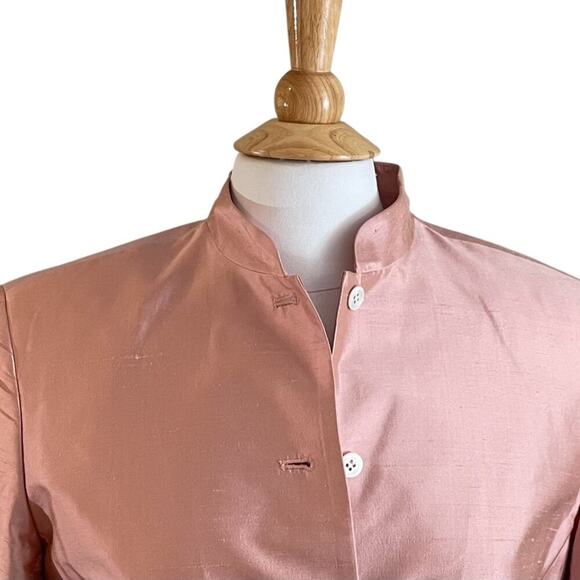 VTG Rena Rowan Textured Pale Pink Silk Blazer /Jacket, High Collar Size M - Picture 16 of 16